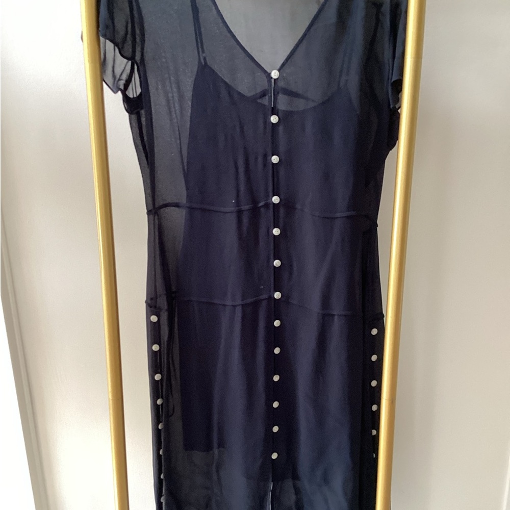 Sheer Navy Button-Front Dress